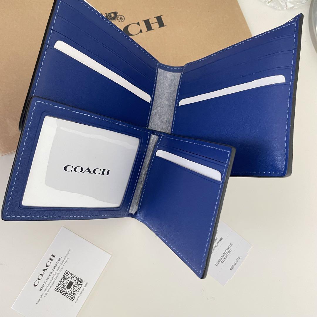 COACH コーチ　メンズ　折り財布　シグネチャー エンボス ブルー　青色 awardsandwinners.com