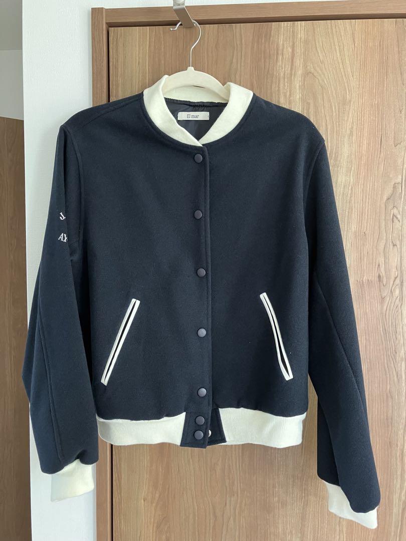 大人女性の El ネイビー 袖刺繍スタジャン mar(エルマール) ジャケット・アウター