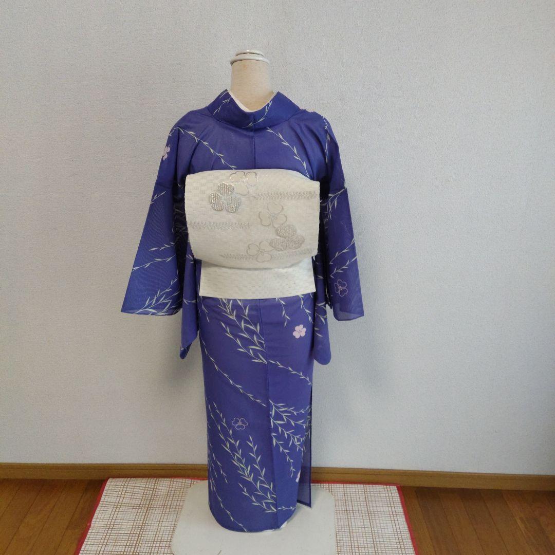 7-83 かたばみ 柳 模様 夏絽の着物·帯 4点フルセットセット