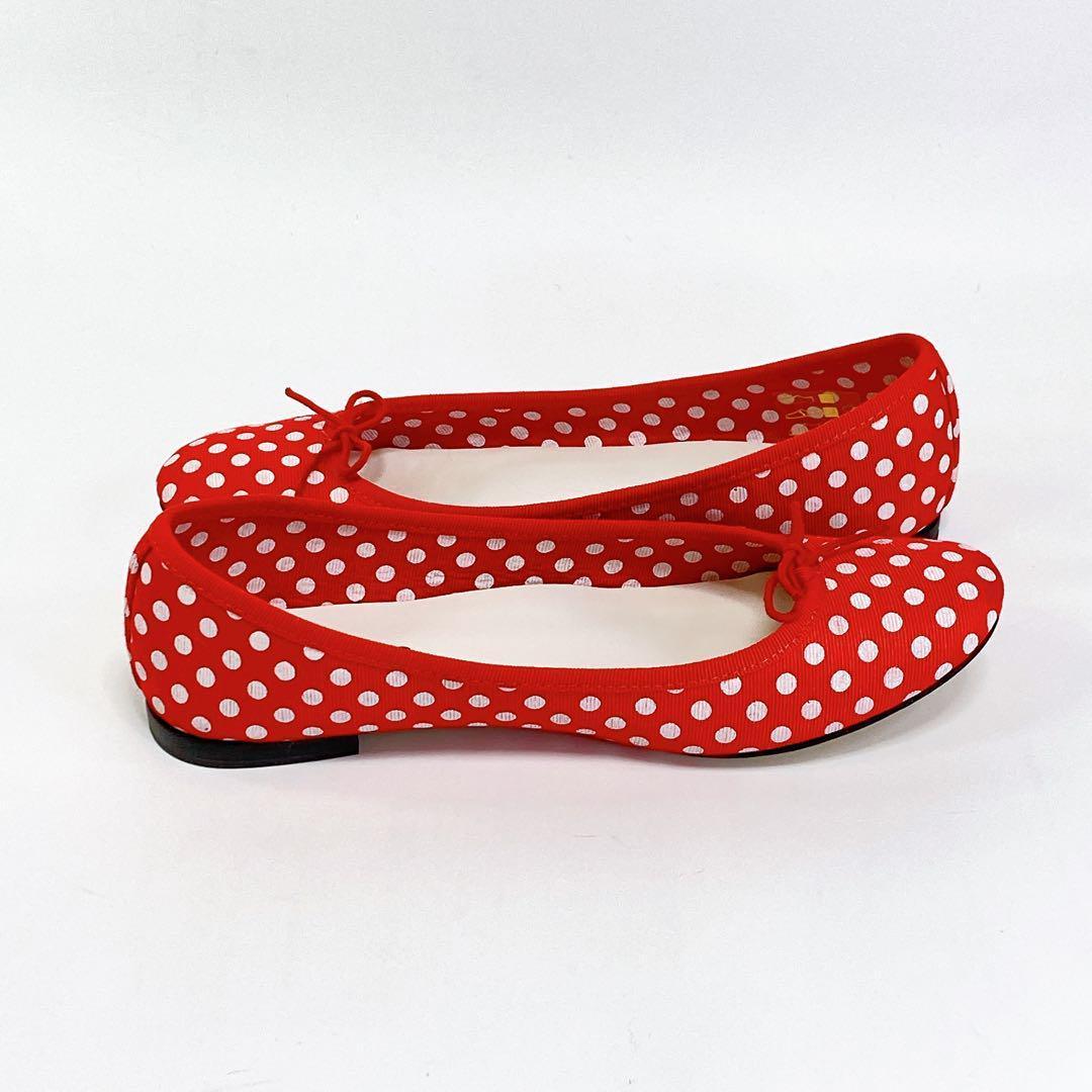【未使用級】repetto ドット柄バレエパンプス 25 赤 白 キャンセル