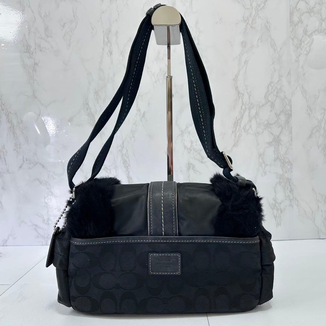 COACH ファー ワンショルダーバッグ ブラック