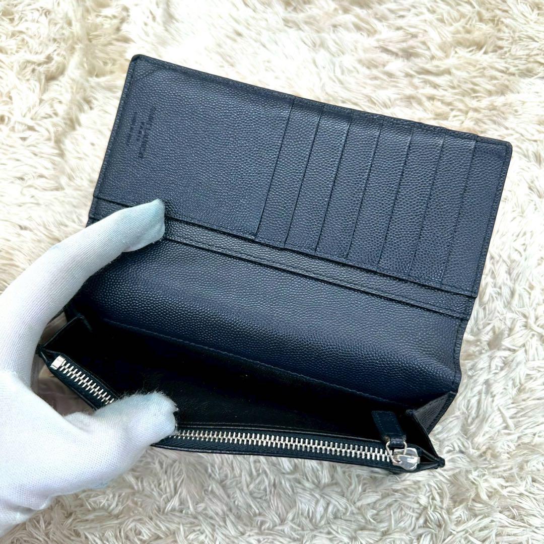 美品】サンローラン 長財布 二つ折り財布 ネイビー レザー