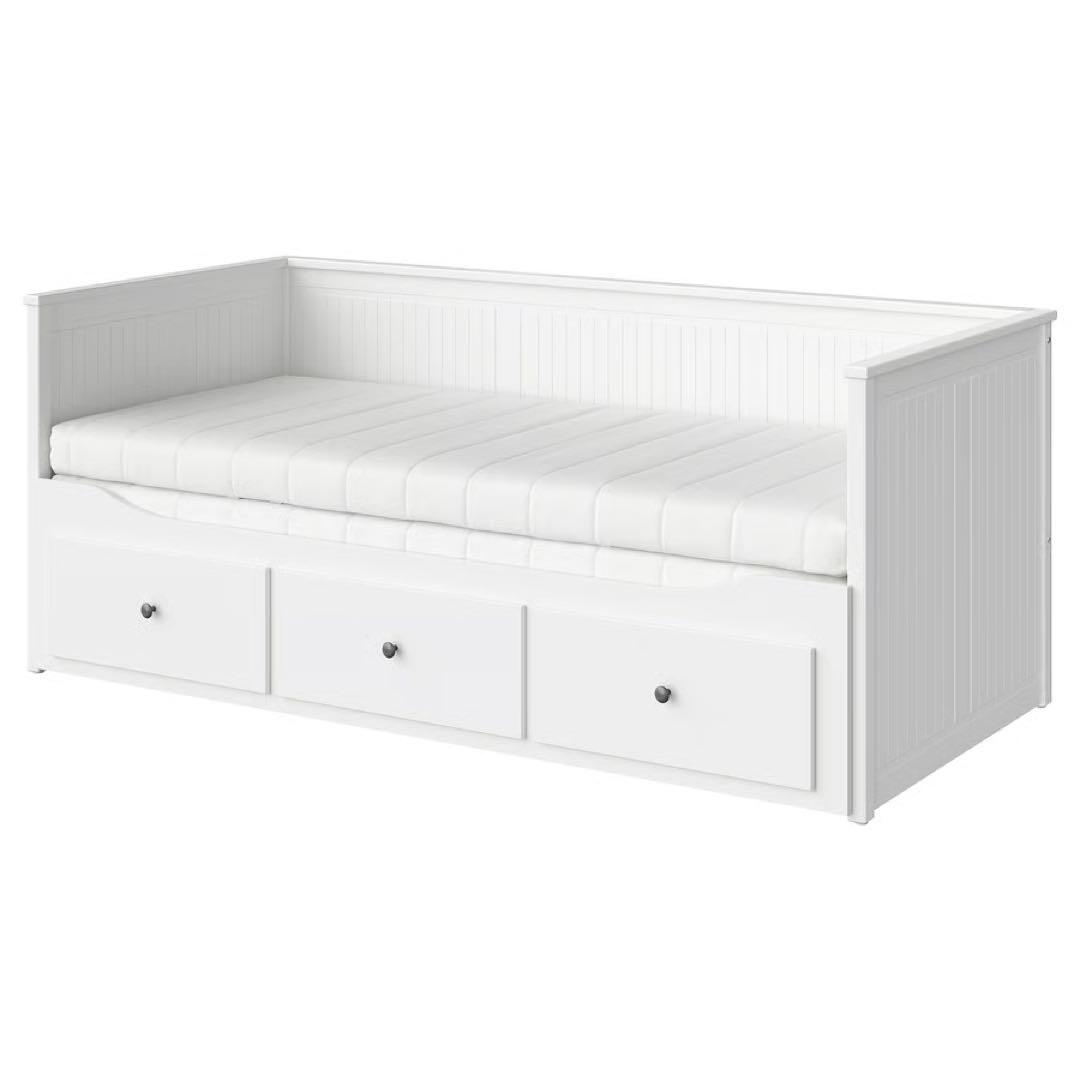 IKEA  ヘムネス　ベッド　マットレス付き HEMNES ヘムネス ベッドフレーム マットレス付き, ホワイト