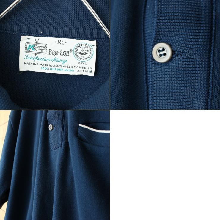 60s 70s Kmartバンロン ポロシャツ XL ネイビー 半袖 ss176