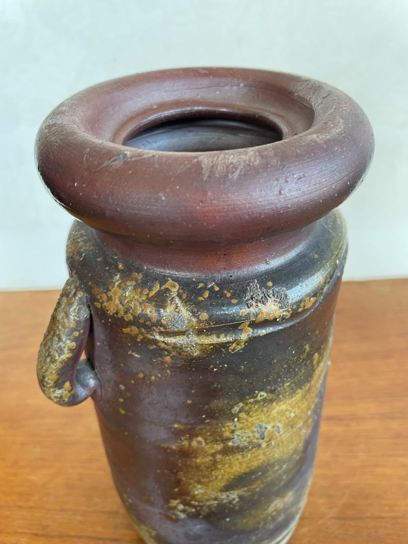 備前焼 力窯 花瓶 花入 花器 壺 壷 双耳 陶印有り 焼締 骨董 美