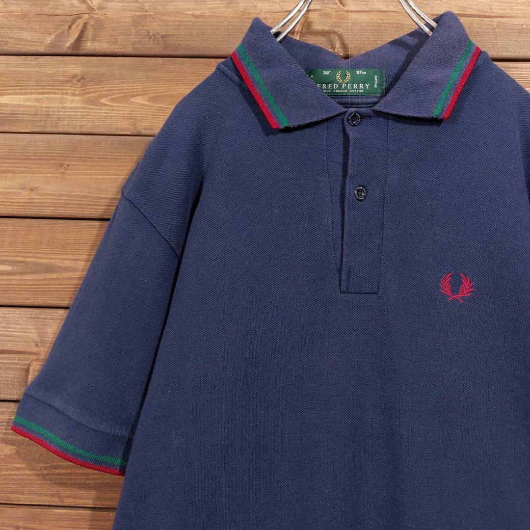 90s イングランド製　フレッドペリー　ポロシャツ　　ネイビー　サイズ38 M メール便◯ FRED PERRY フレッドペリー サイズ38 半袖 プル