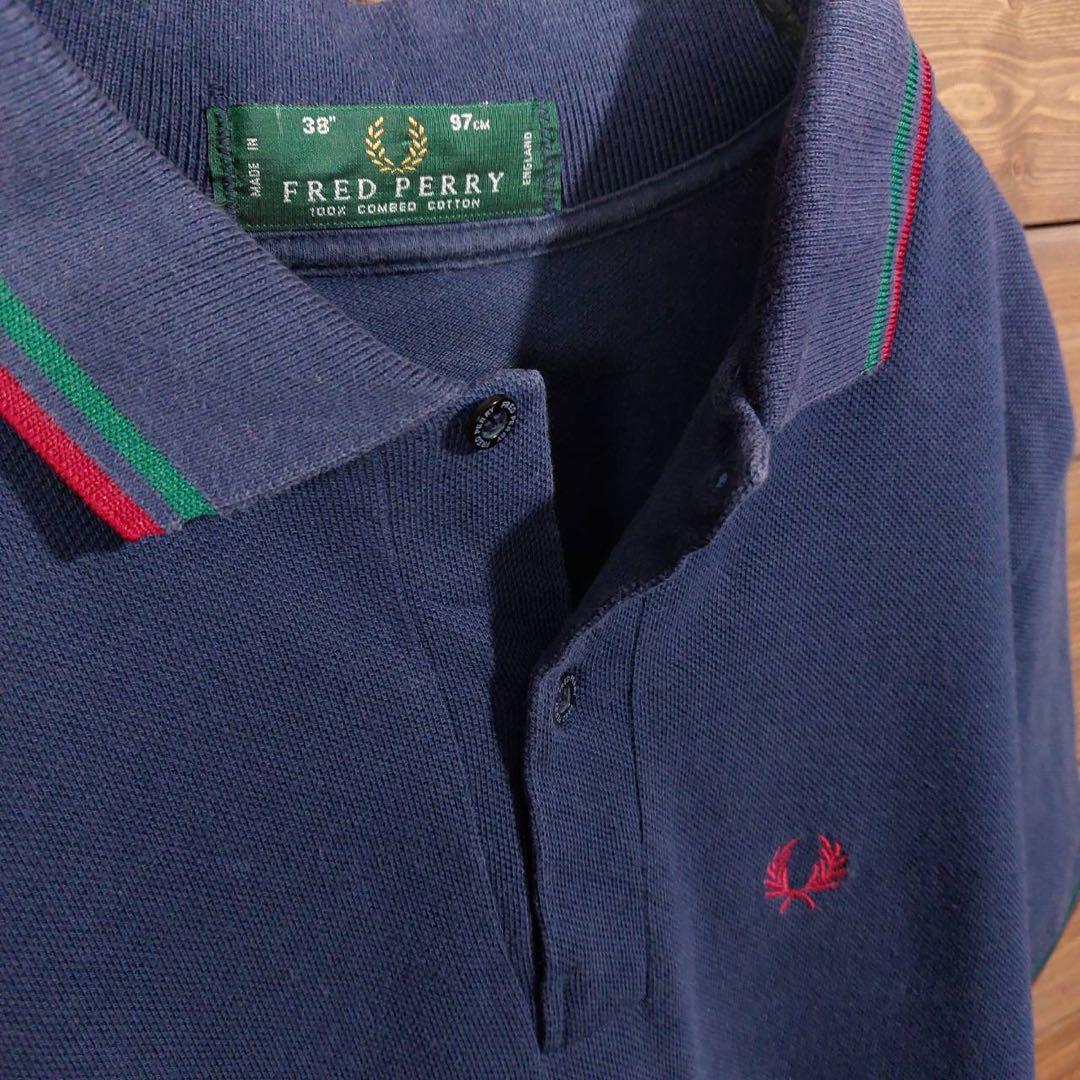 90s イングランド製　フレッドペリー　ポロシャツ　　ネイビー　サイズ38 M メール便◯ FRED PERRY フレッドペリー サイズ38 半袖 プル