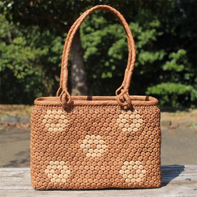 六角花結び編み 山葡萄 かごバッグ カゴ バッグ 小粒花編み