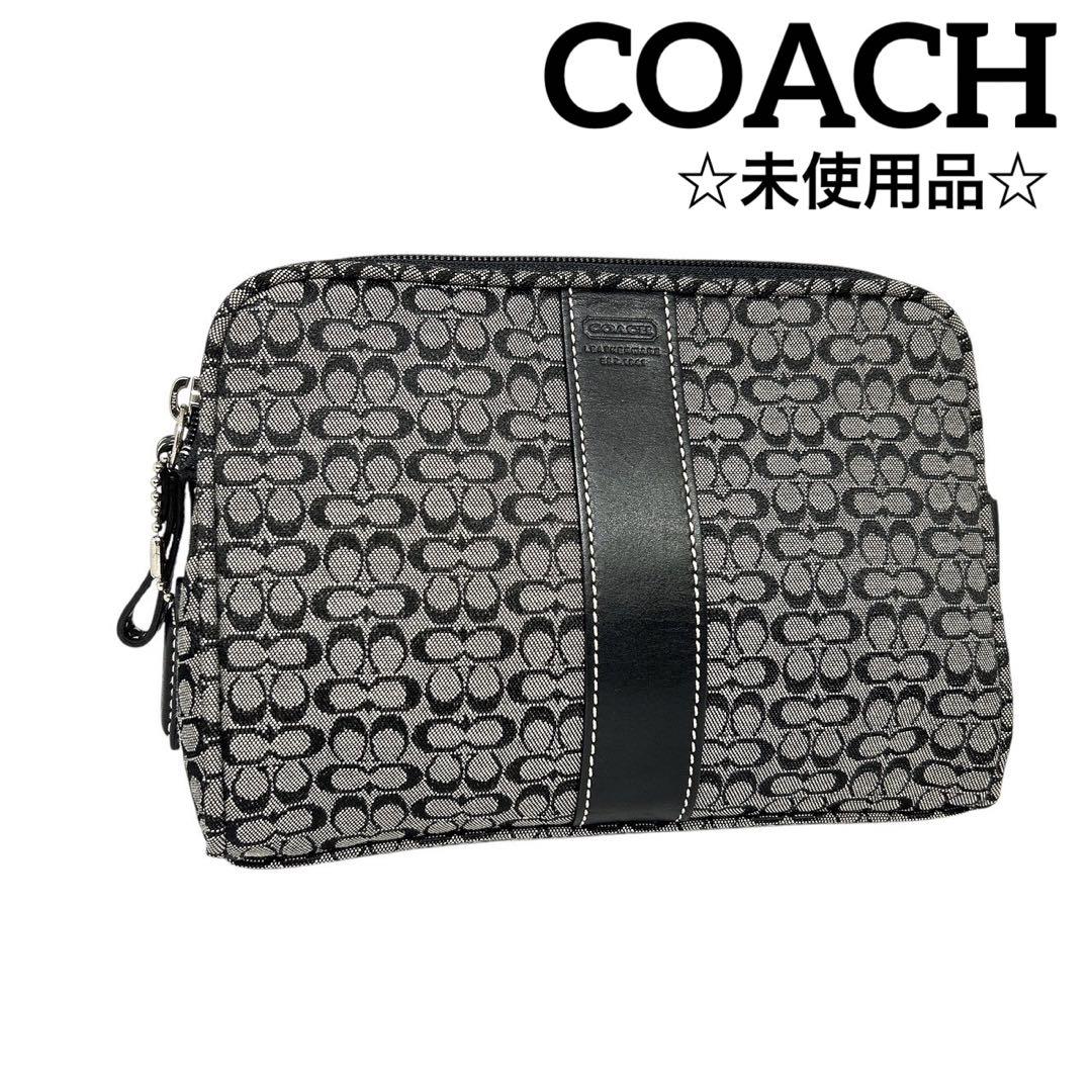 【COACH】 コーチ ミニシグネチャー レザー キャンバス ポーチ 小物入れ