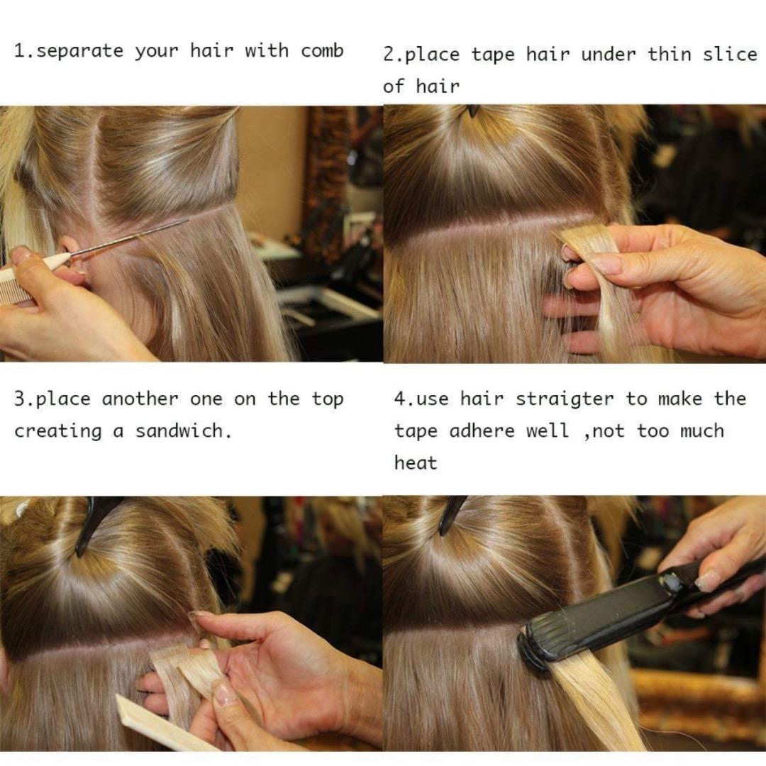 ☘️ 16inch, 1# 人毛 シールエクステ エクステンション 10本