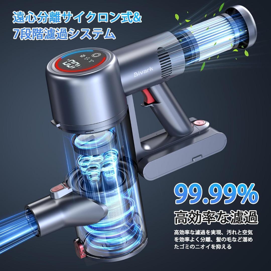 コードレス掃除機50Kpa強力吸引＆65分連続稼働＆自立式＆LED