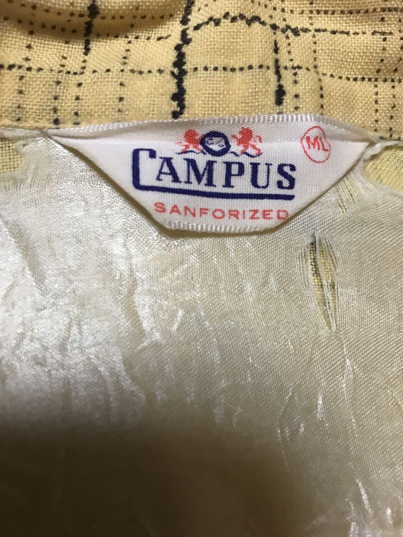 50s campus ビンテージ かすりプリントネルシャツ レーヨンギャバ 黄 50s campus ビンテージ かすりプリントネルシャツ レーヨン