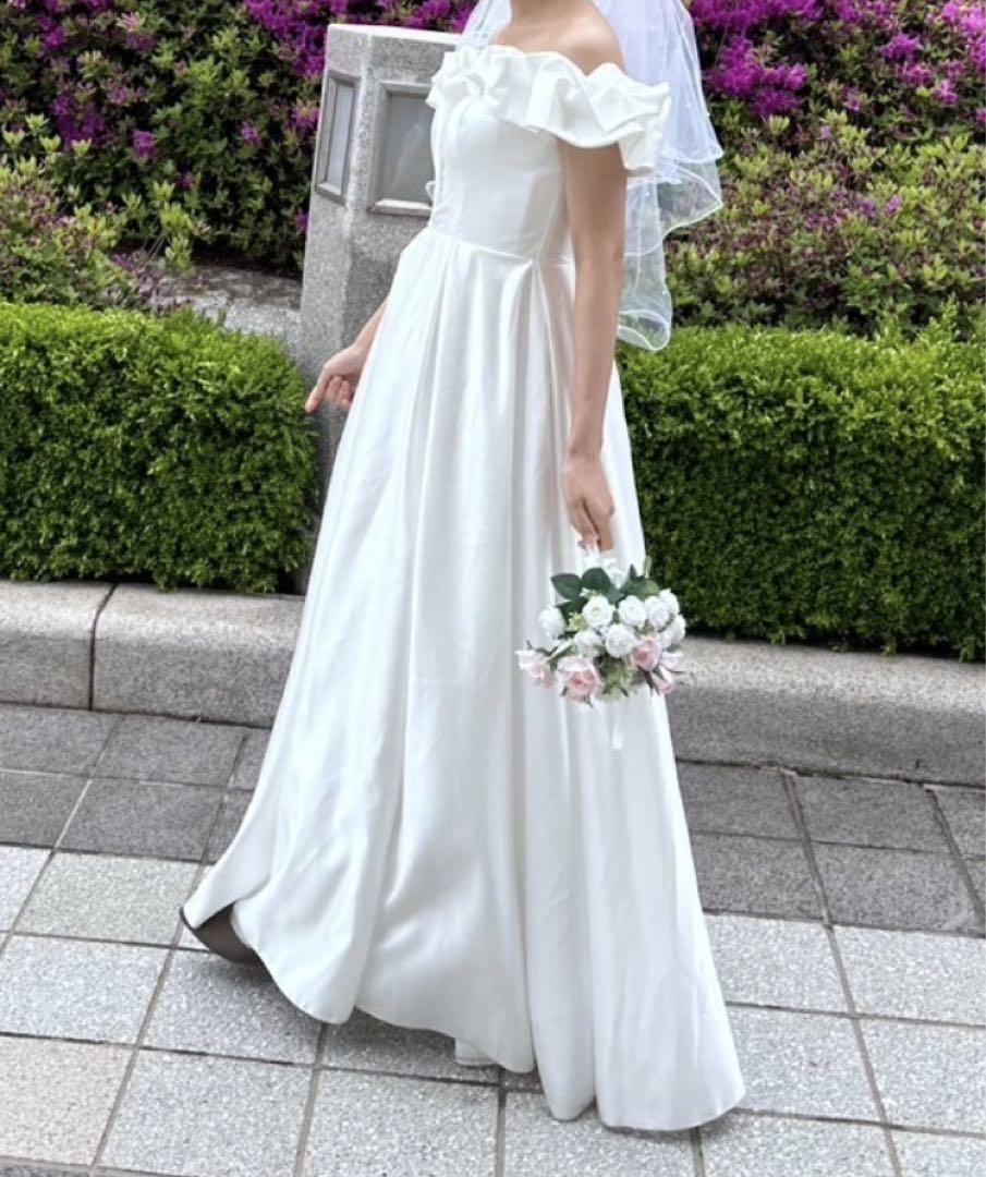 ★美品★ウエディングドレス オフショルダー ロングドレス 背中開き 編み上げ