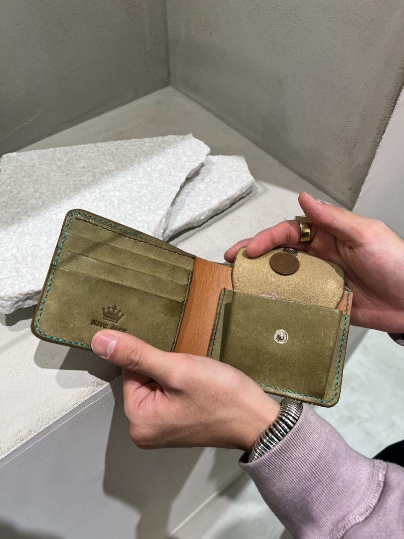 オリーブグリーン 本革タンニン鞣し 二つ折り財布（オーダーメイド）