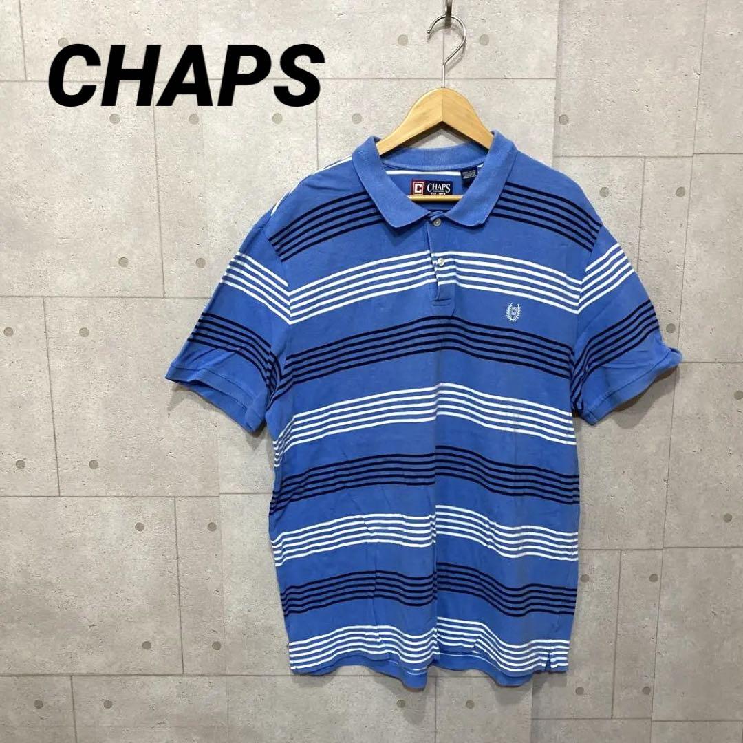 CHAPS チャップス トップス ボーダー ポロシャツ 半袖 ブルー 服 古着