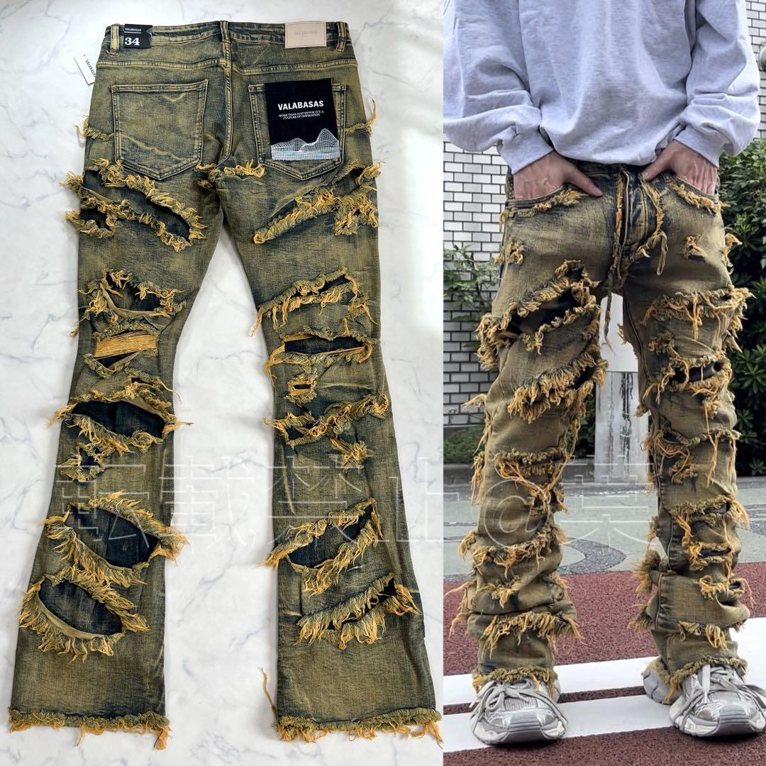 VALABASAS バラバサス スタックフレアカーゴフリンジデニム 新品 S valabasasバラバサス ハードクラッシュフリンジフレアデニム