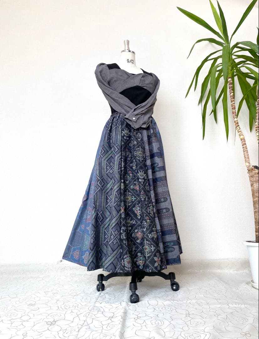 大人可愛いセレブ大島着物スカート着物リメイクロングスカートフリーサイズ5527スカート