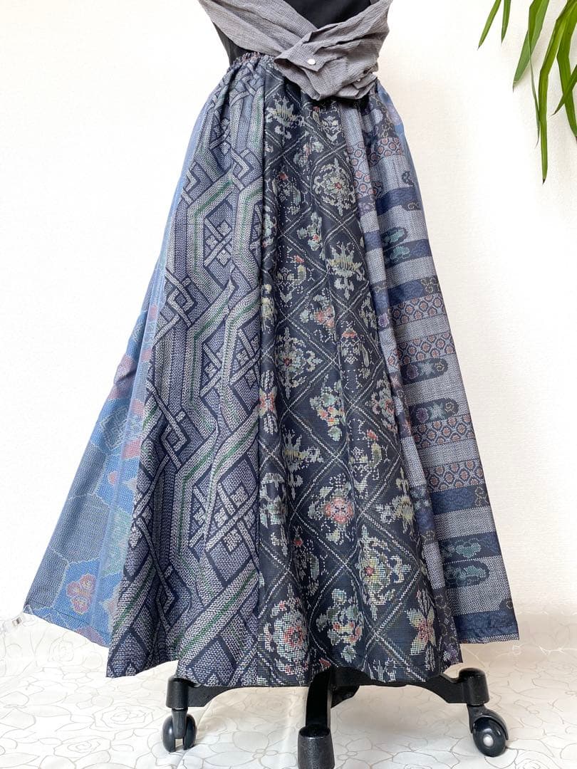 大人可愛いセレブ大島着物スカート着物リメイクロングスカートフリーサイズ5527