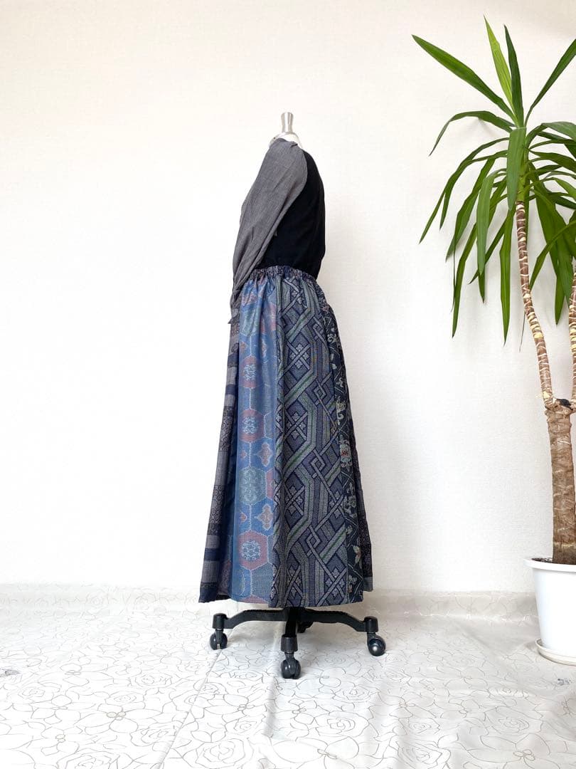 大人可愛いセレブ大島着物スカート着物リメイクロングスカートフリーサイズ5527