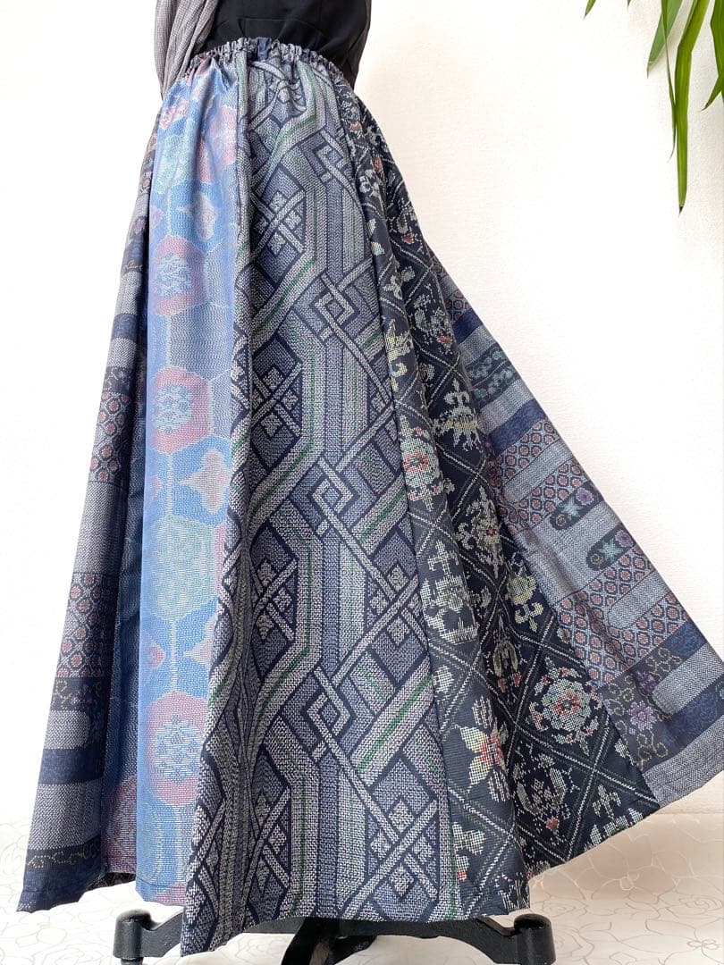 大人可愛いセレブ大島着物スカート着物リメイクロングスカートフリーサイズ5527