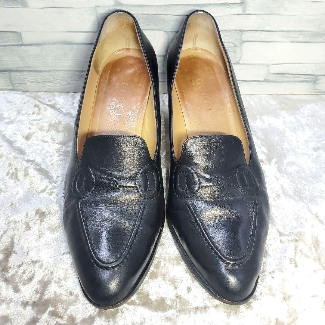 【美品】GUCCI 本革ビット風パンプス 37C 24cm 黒ベージュ 良品】✨GUCCI グッチ 24cm パンプス 黒 レザー ビット調 37C