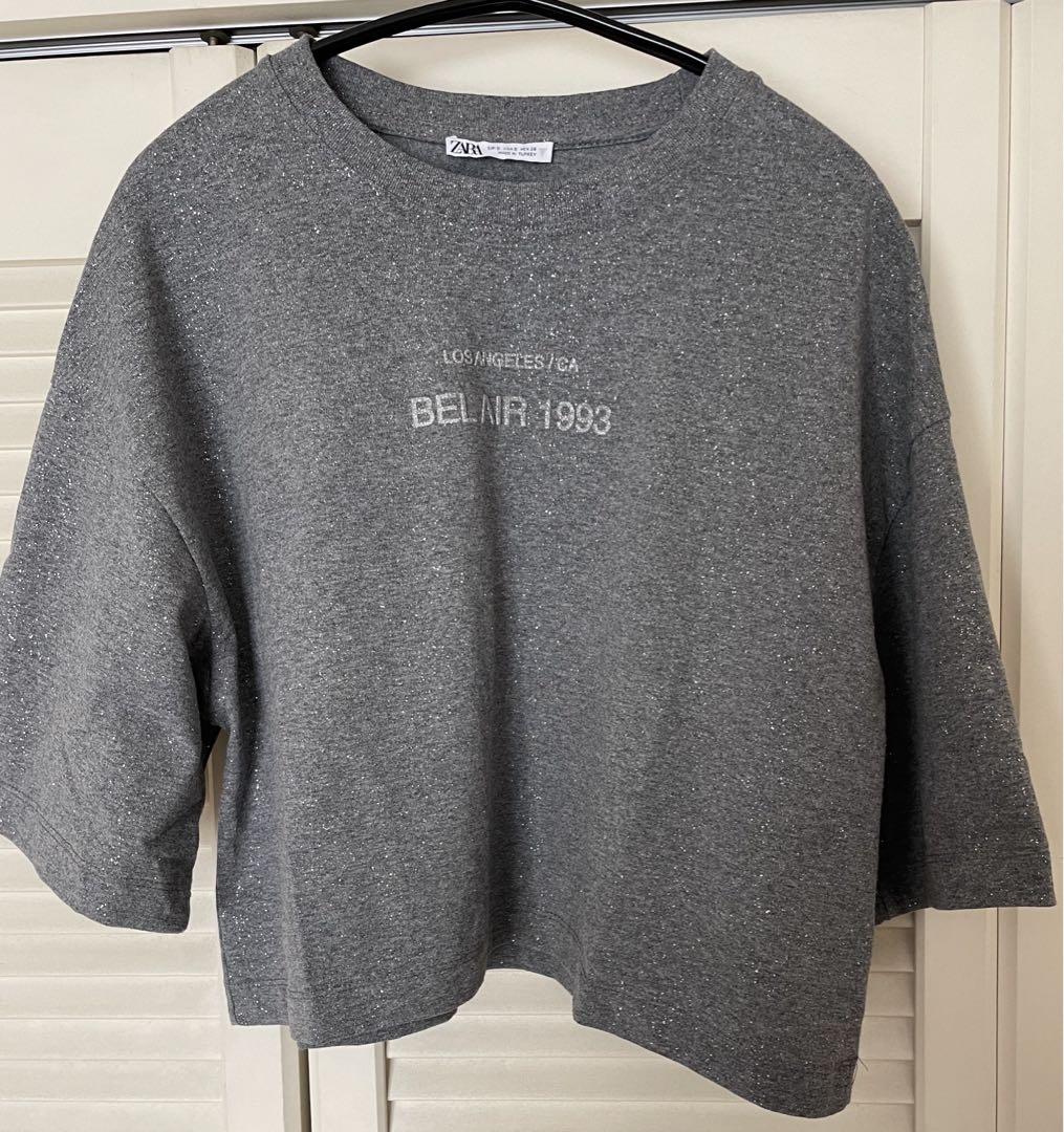 値下げ！ZARA グリッターテキストクロップドTシャツ・パンツ