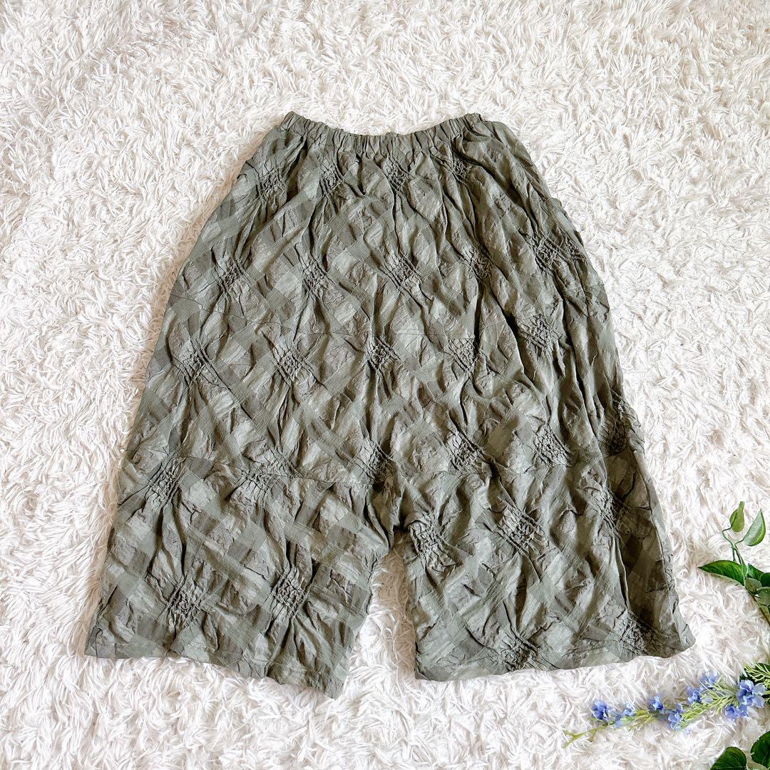 美品⁂センソユニコ⁂ハーフパンツ　サルエル　チェック　ジャガード　ゆったり　L