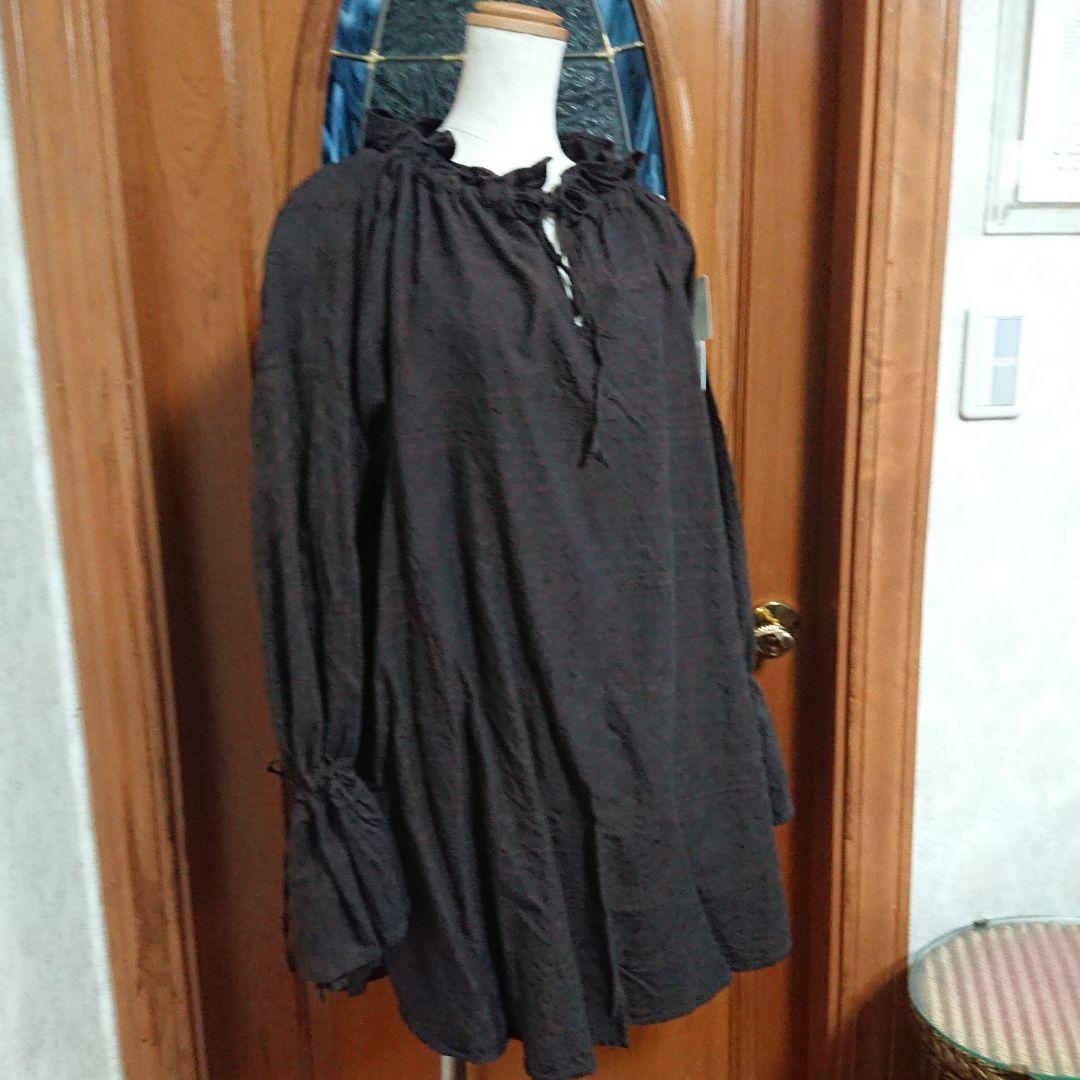 新品 未使用 タグあり 日本製 イチ ダークブラウン フリルネック チュニック