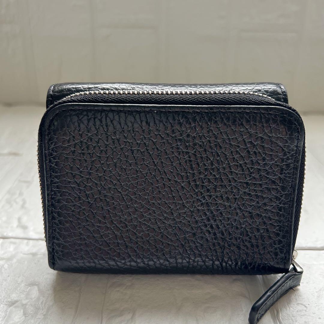 極美品 】agnes b 三つ折り財布 黒 シボ革 ラウンドジップ小銭入れ