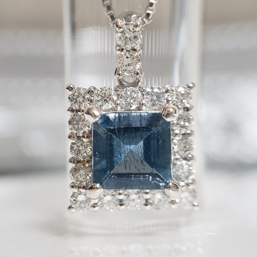 SALE 新品 PT天然アクアマリンペンダント 0.47ct スクエアカット