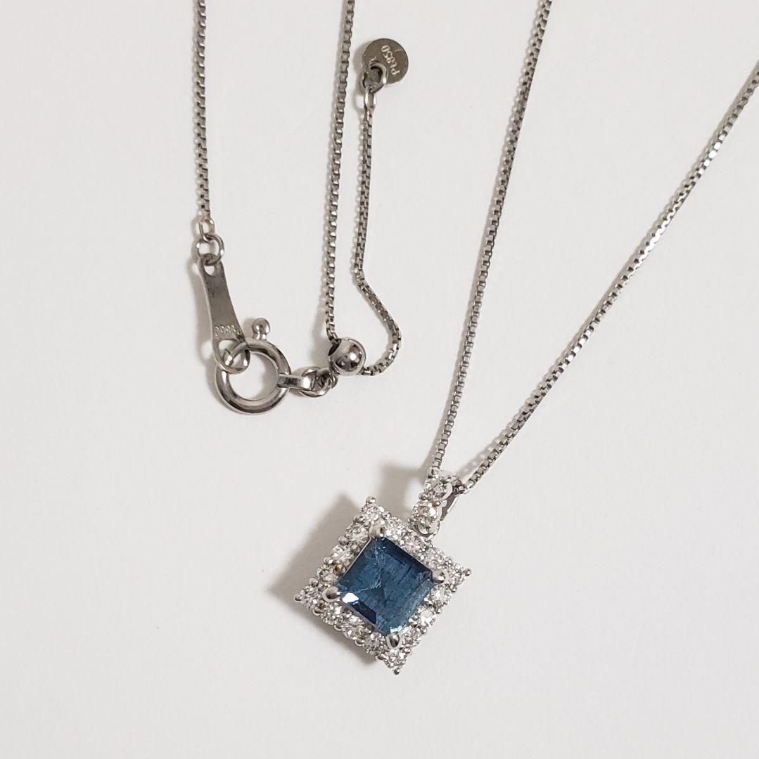 SALE 新品 PT天然アクアマリンペンダント 0.47ct スクエアカット