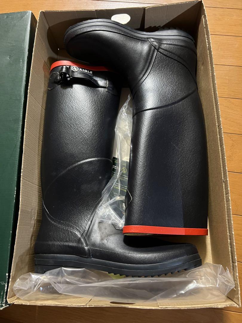 【人気】AIGLE 黒 エーグル　レインブーツ　ロングブーツ