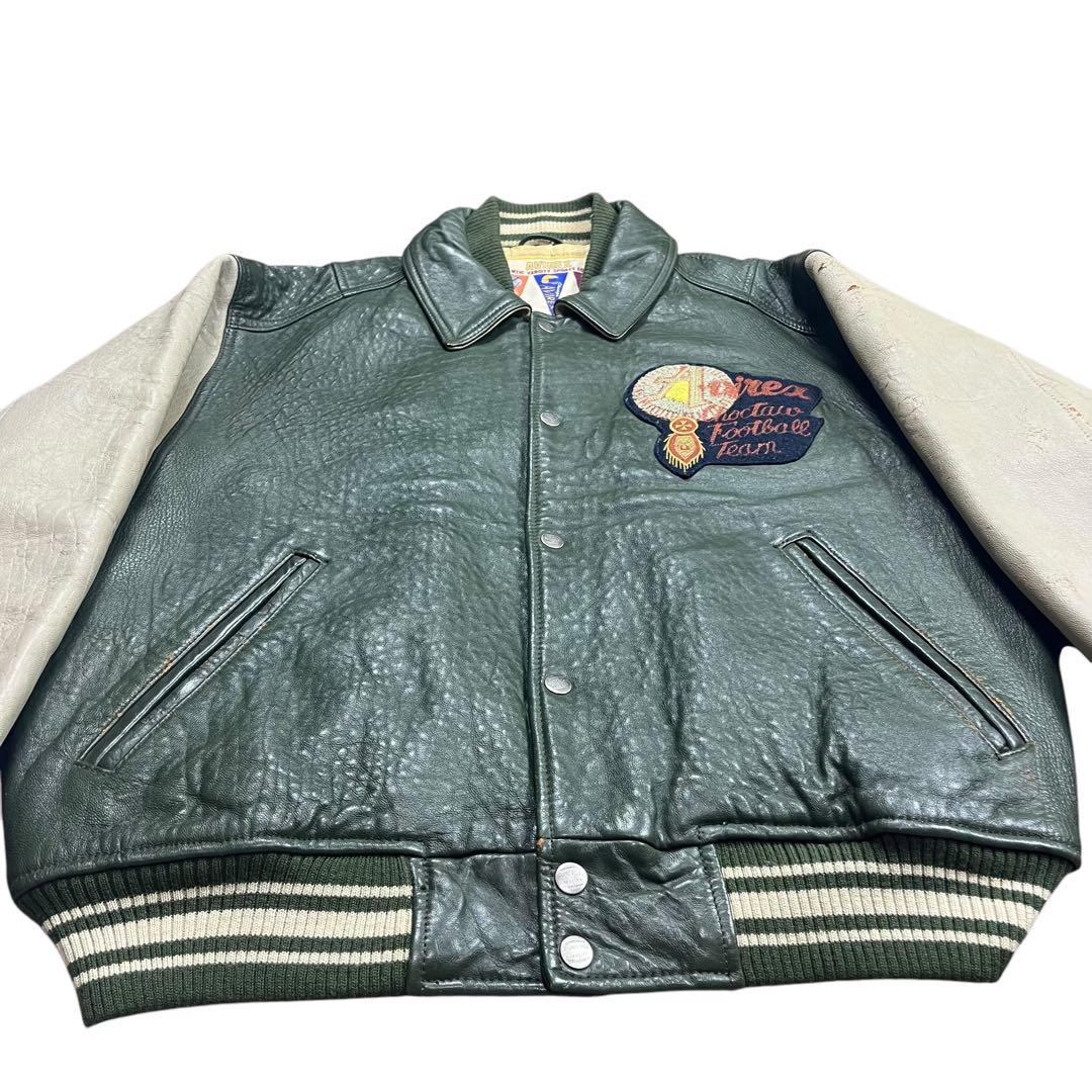 希少 AVIREX オールレザー スタジャン VARSITY ブルゾン 90s