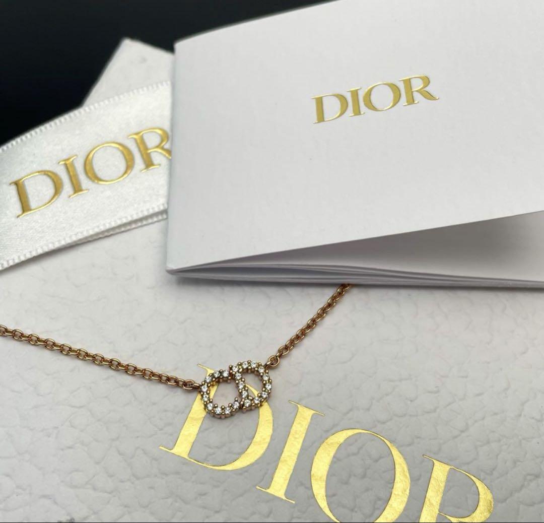 Dior ゴールドクリスタルダブルリングネックレス