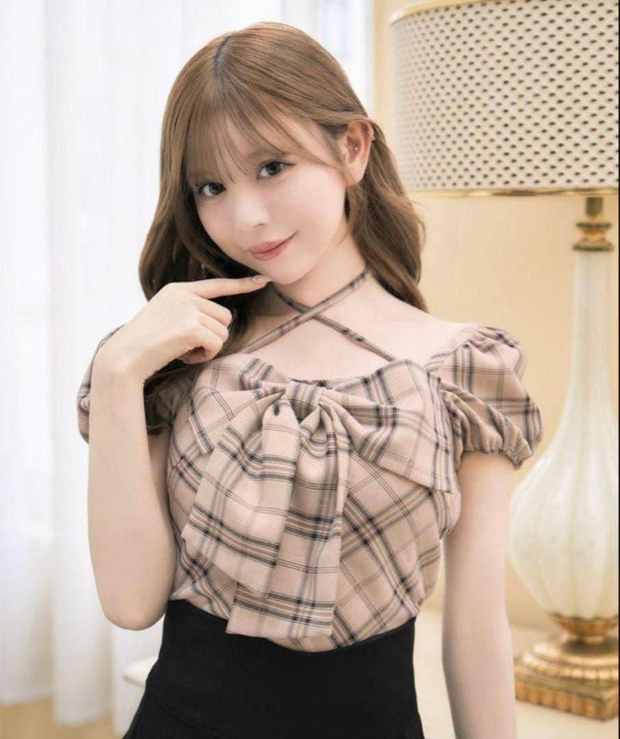 ミシェルマカロン ビックリボンブラウスベージュXS SS michellMacaron