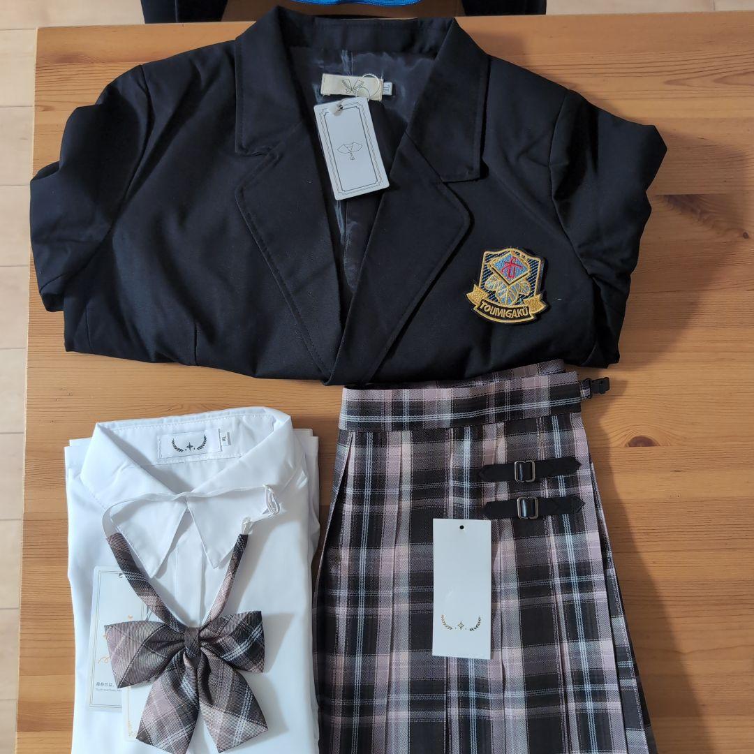 卒業式　学生服セット 黒ジャケット 白シャツ チェック柄スカート
