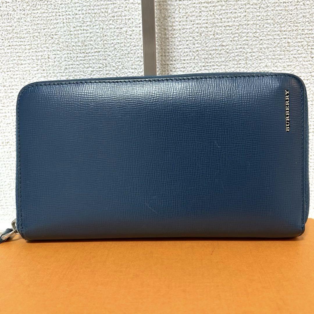 【希少カラー✨オーガナイザー/美品】バーバリー　長財布　ブルー　レザー　男女　稀