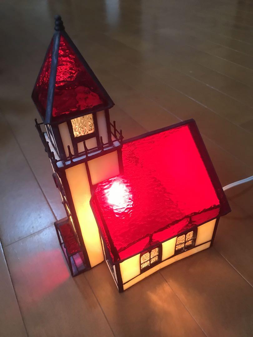 【新品・未使用】vintageステンドグラス　可愛い教会のランプ