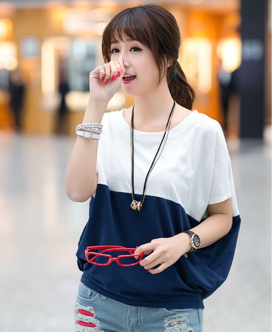 L バイカラー 切り替えTシャツ ネイビー ツートン 半袖 ポンチョ風 ゆったり L バイカラー 切り替えTシャツ ネイビー ツートン 半袖 ポンチョ風 ゆったり