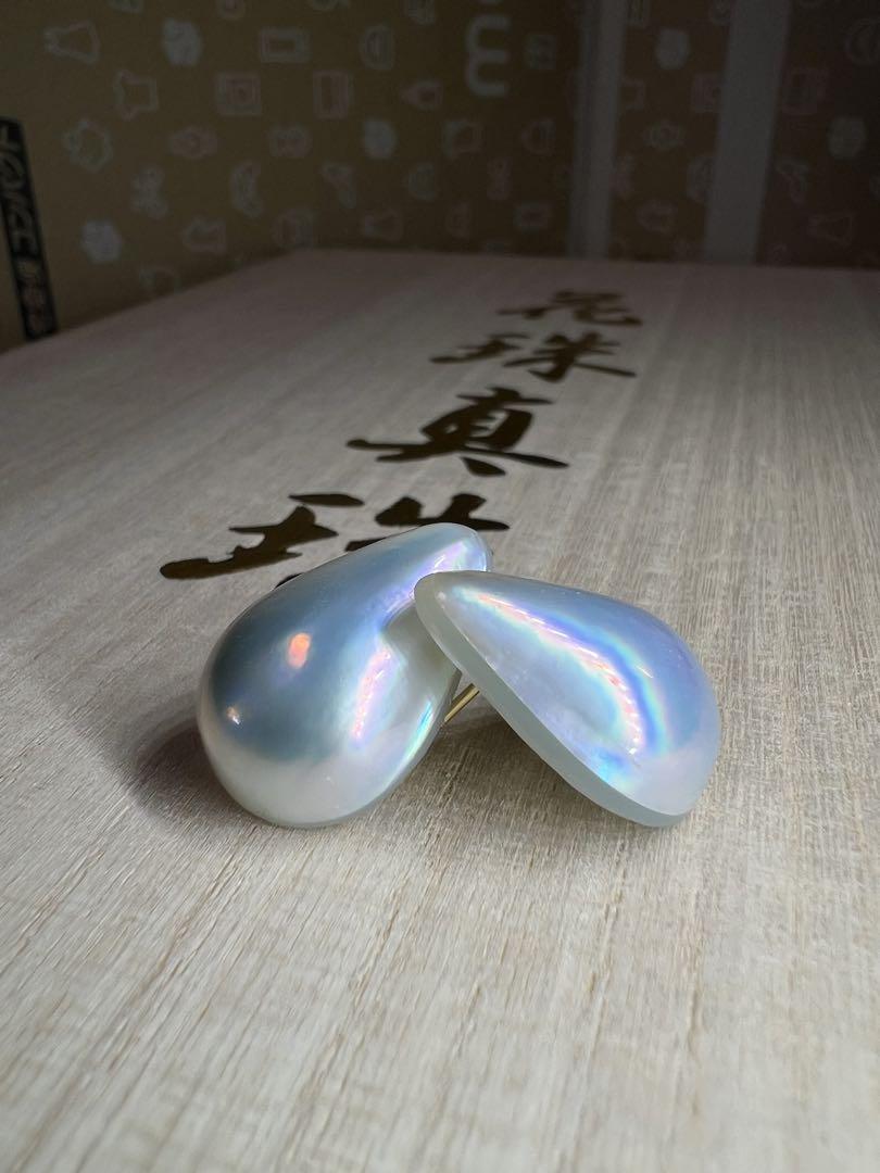 【虹照ペアシェイプ☆】皇室御用達　マベパール　k18 ピアス　新品未使用