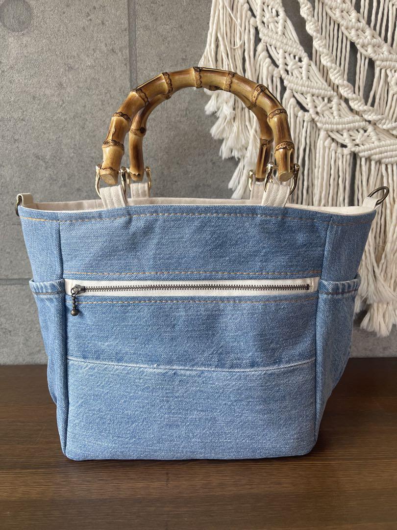 デニムリメイクトートバッグ　バンブーハンドル 大人の上質 Bamboo handle high class bag／デニムリメイク
