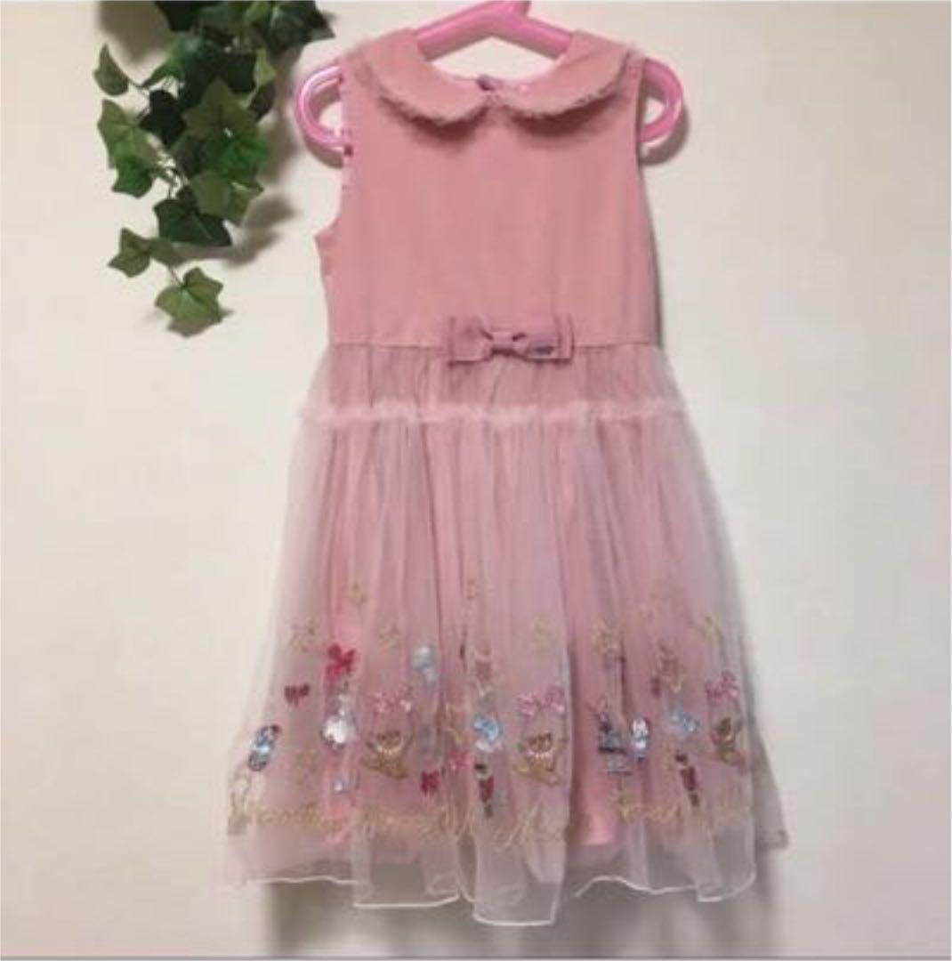 メゾピアノ おもちゃ柄刺しゅうチュールワンピース ピンク 130