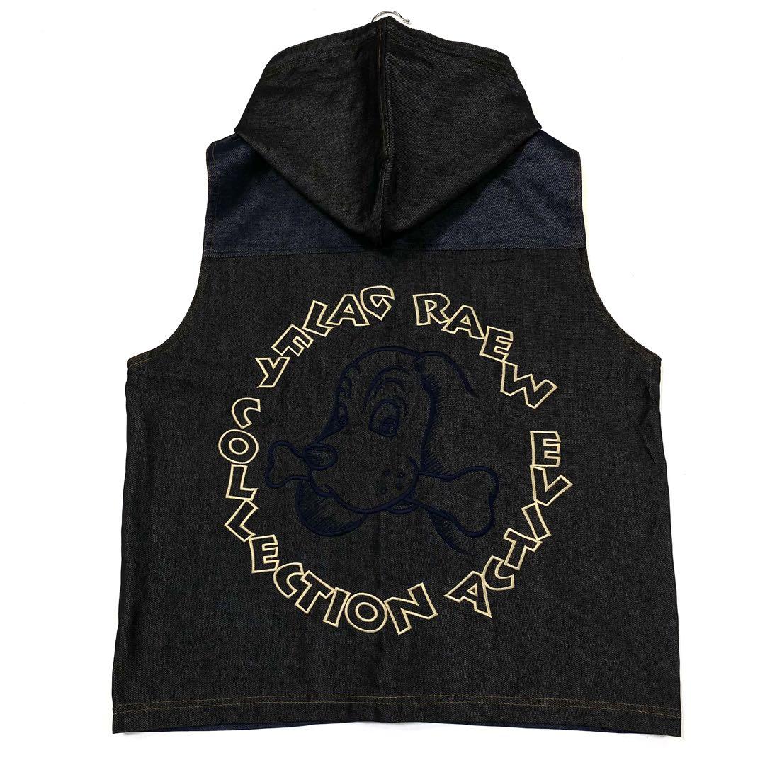 数量限定価格!! 美品 GALFY デニム生地 ベスト フーディ 刺繍ロゴ
