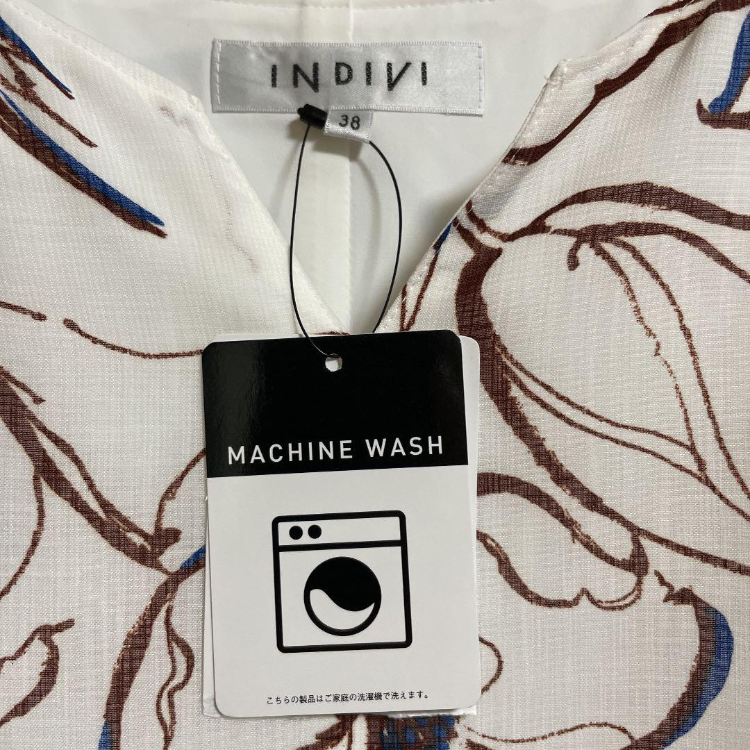 INDIVI 白 38 7ZChu-m51234182926 新品タグ付き 半袖ワンピース 全品5倍