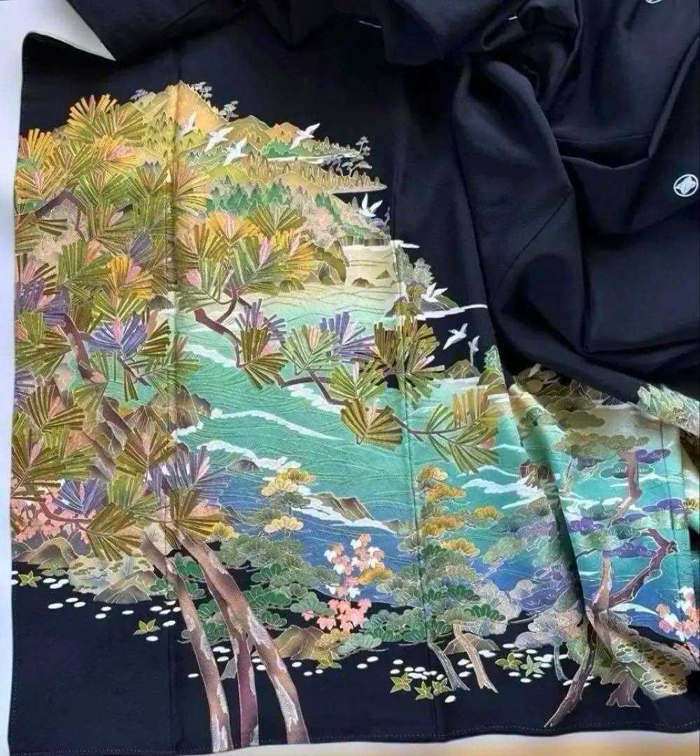 袷 黒留袖 正絹刺繍つき加賀友禅裾模様 胴裏高品質正絹羽二重 手縫い誂え