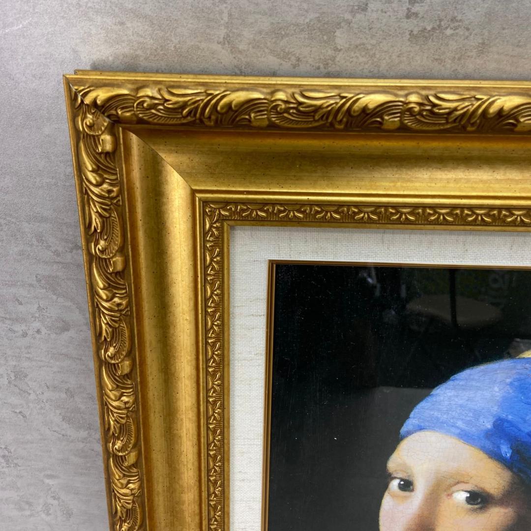 ヨハネス　フェルメール　真珠の耳飾りの少女　複製画　金色フレーム　ゴールド　絵画