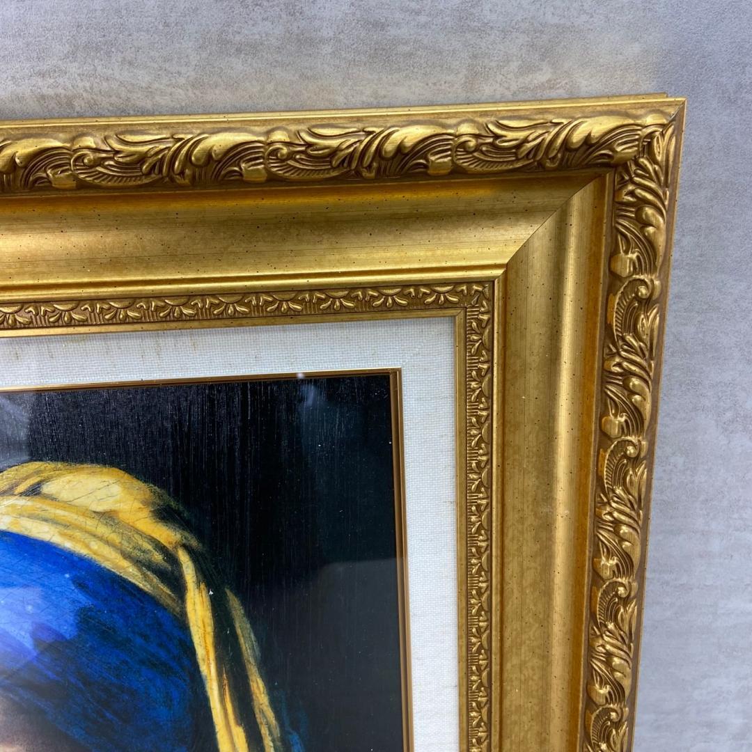 ヨハネス　フェルメール　真珠の耳飾りの少女　複製画　金色フレーム　ゴールド　絵画