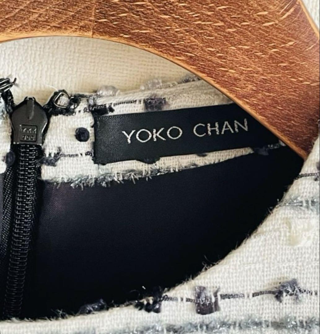 YOKO CHAN 白 ツイード風 バルーンワンピース キャップスリーブ
