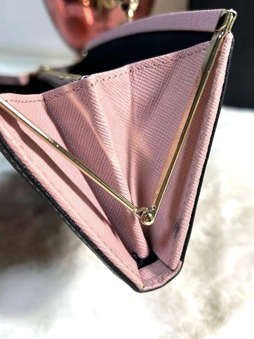 Paul Smith ポールスミス 長財布 がま口 ブラック ピンク レザー