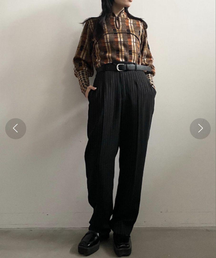 Ameri　SWITCHING CHECK KNIT TOP